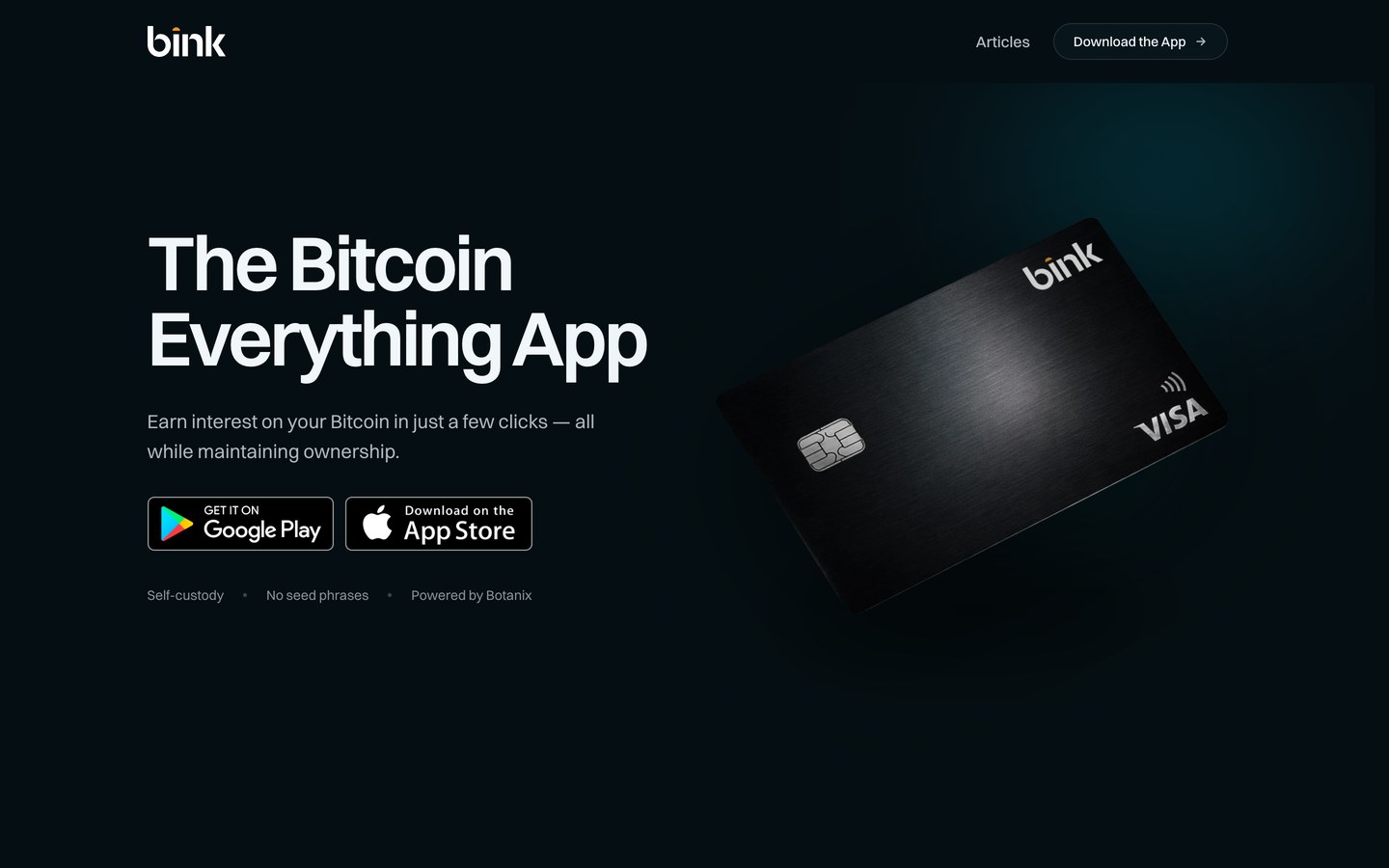 Bink marketing site hero: The Bitcoin Everything App