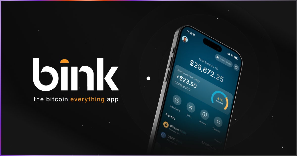 Bink app social card with tilted iPhone